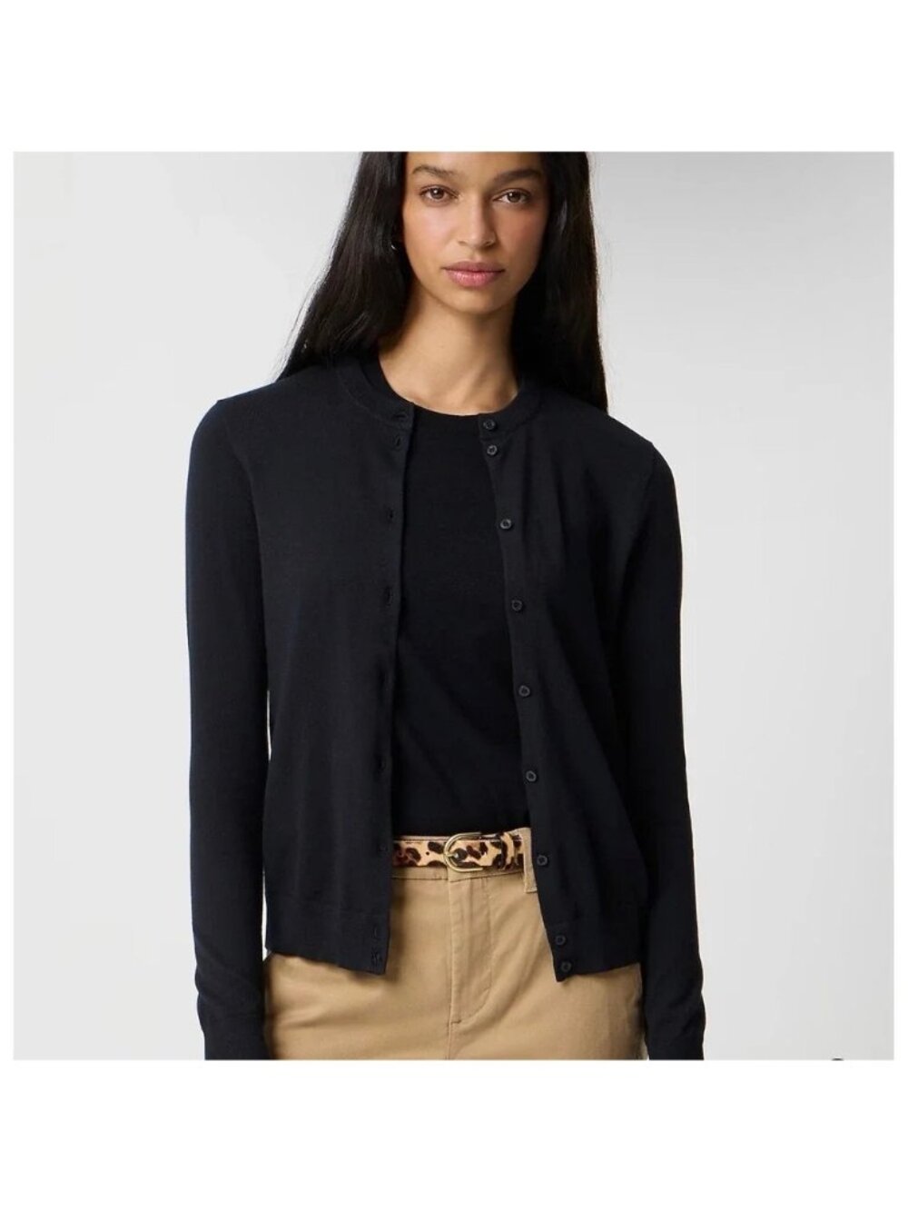 J.Crew Black Classic Cardigan 100% Cotton Button-Front Medium Formal Minimalist